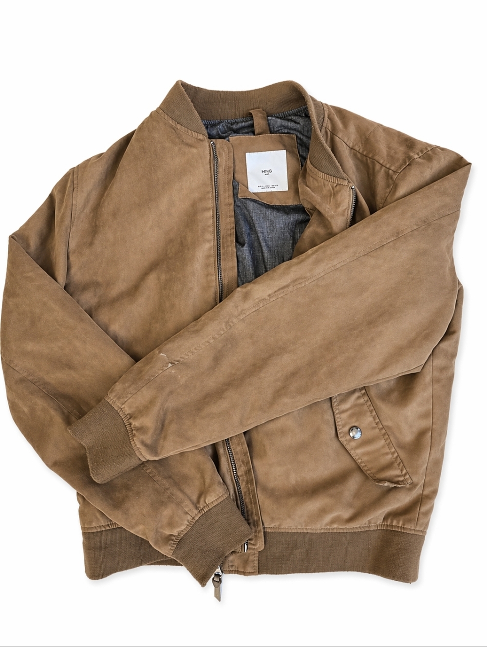 Mango Taupe Brown Bomber Jacket Size L